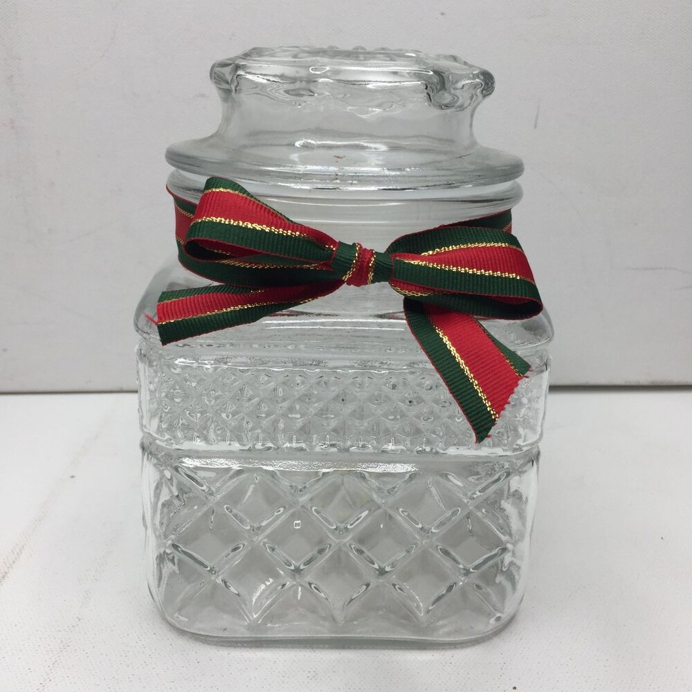 Vintage Anchor Hocking Wexford Square Christmas Glass Candy Jar Canister